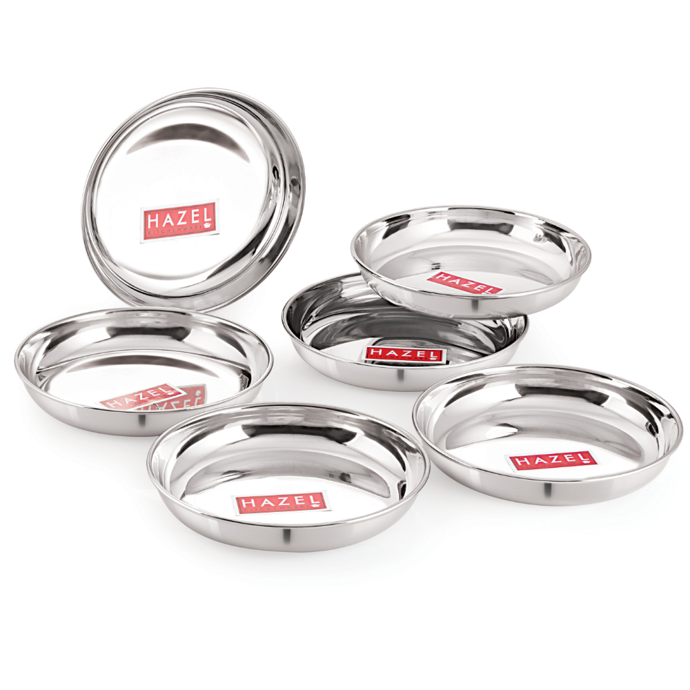 HAZEL Stainless Steel Serving Plate Set of 6, 19 cm X 2.5 cm 650 ml