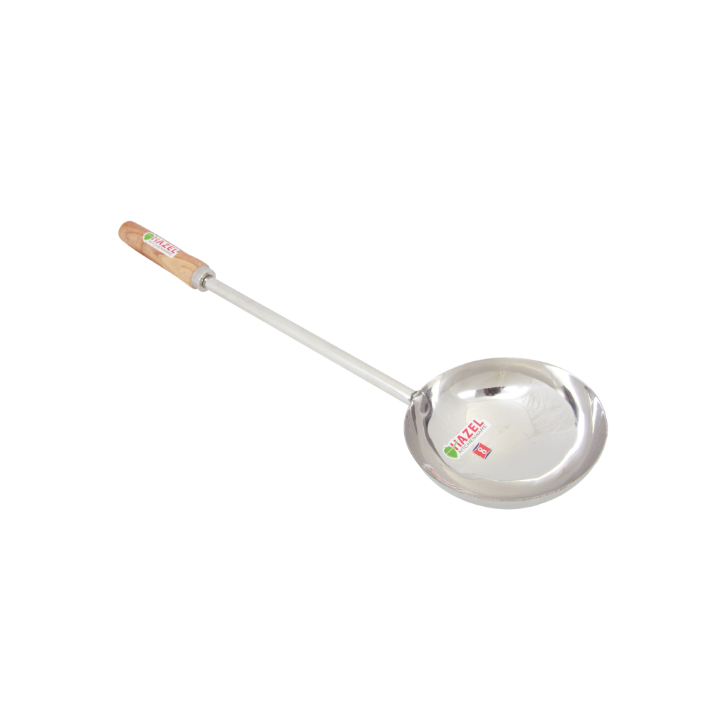 HAZEL Steel Jumbo Tadka Pan Long Wooden Handle 28 cm, 600 ml, Silver