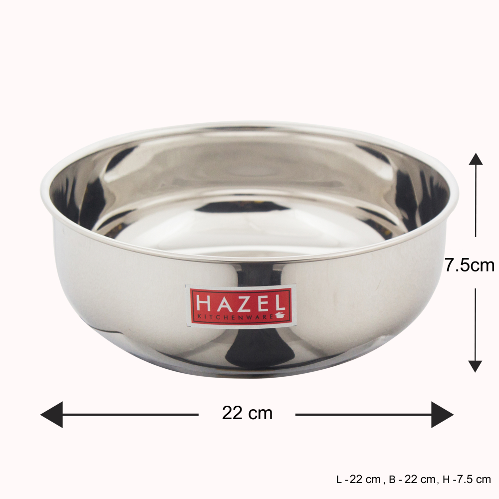 HAZEL Stainless Steel Premium Induction Bottom Tasra, 22 cm, 1950 ml, Silver