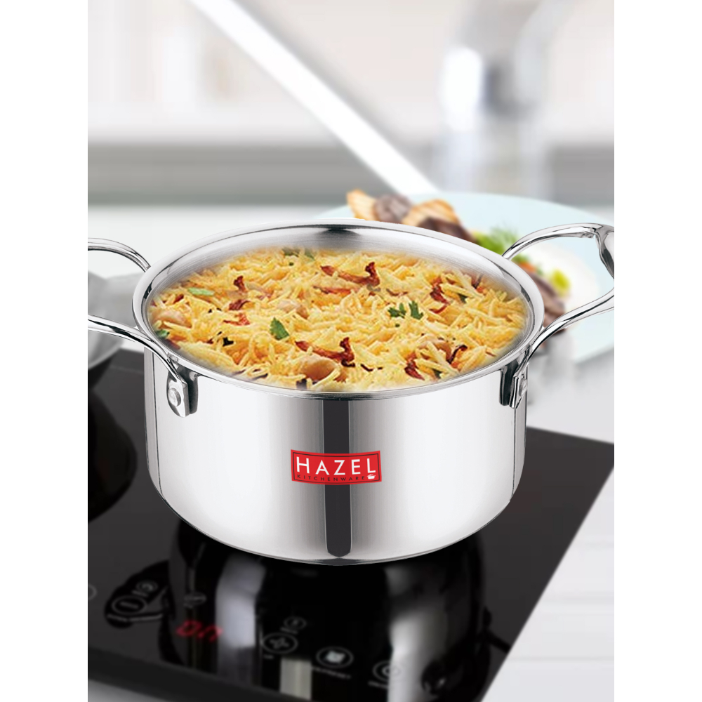 HAZEL Triply Stainless Steel Induction Bottom Tope with Handle, 3.6 Litre, 20.5 cm