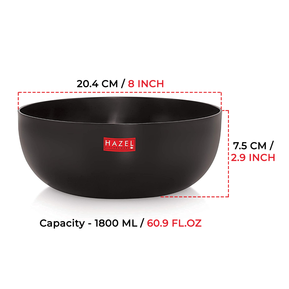 HAZEL Hard Anodised Tasra Tasla | Deep Anodized Kadhai without Handle Cookware Utensil For Frying, 1800 ml, 19.8 cm, Black