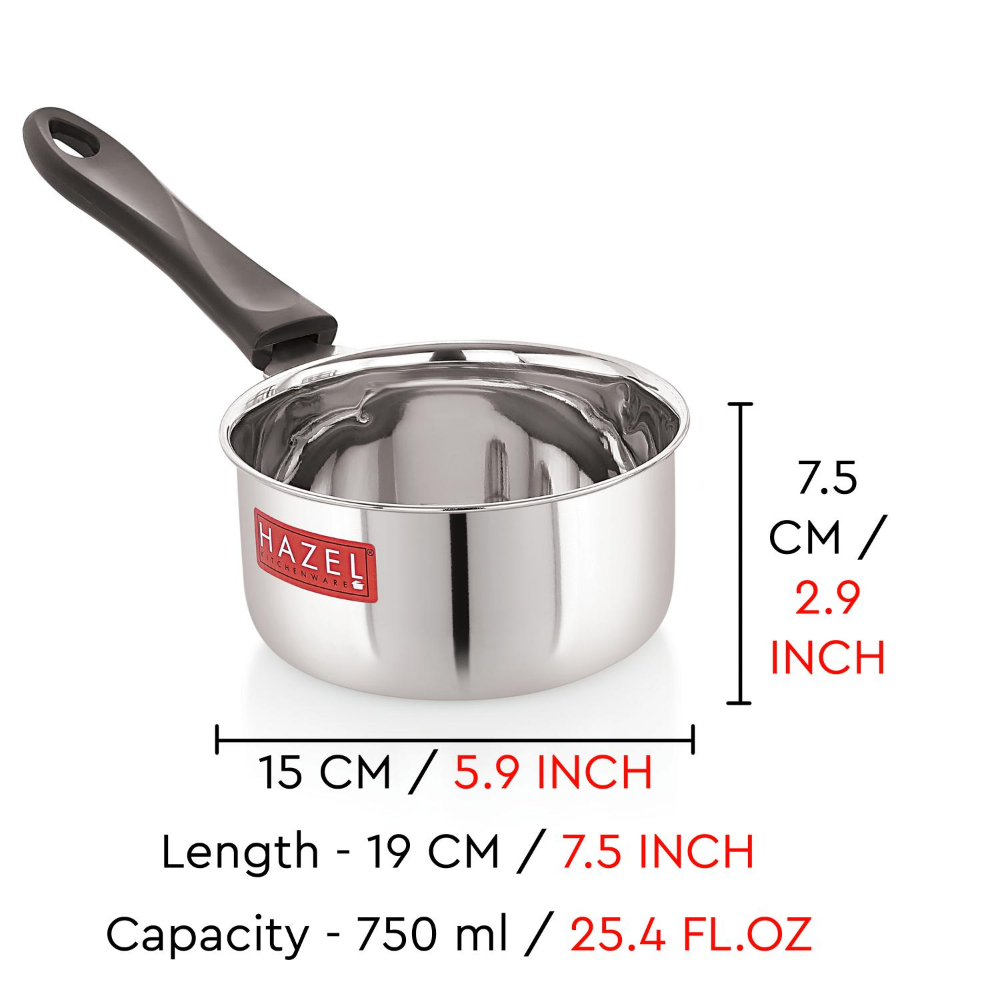 HAZEL Stainless Steel Saucepan for Tea with Handle | Pan for Boiling Tea and milk, 750 ML