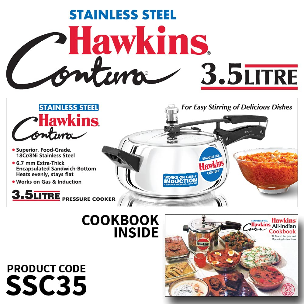 Hawkins Contura Induction Base Stainless Steel Pressure Cooker, 3.5 Litre, Silver