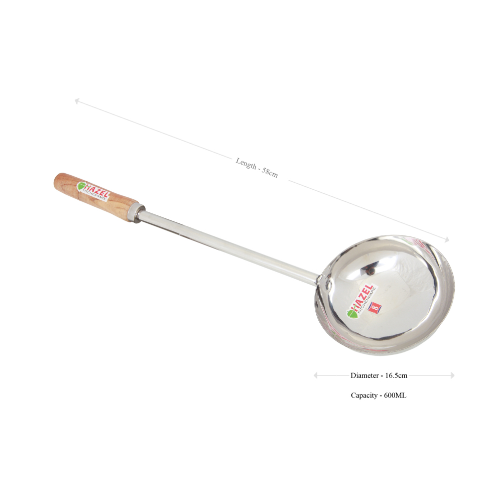 HAZEL Steel Jumbo Tadka Pan Long Wooden Handle 28 cm, 600 ml, Silver