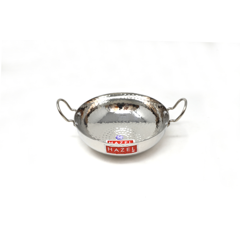 HAZEL Hammered Tone Stainless Steel Deep Kadhai, Diameter 20.5 cm, Silver