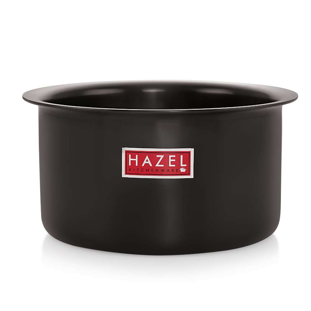 HAZEL Hard Anodised Tope Patila 3mm Aluminium Anodized Boiling Vessels Bhagona Dekchi, 1400 ml, 15.5 cm, Black