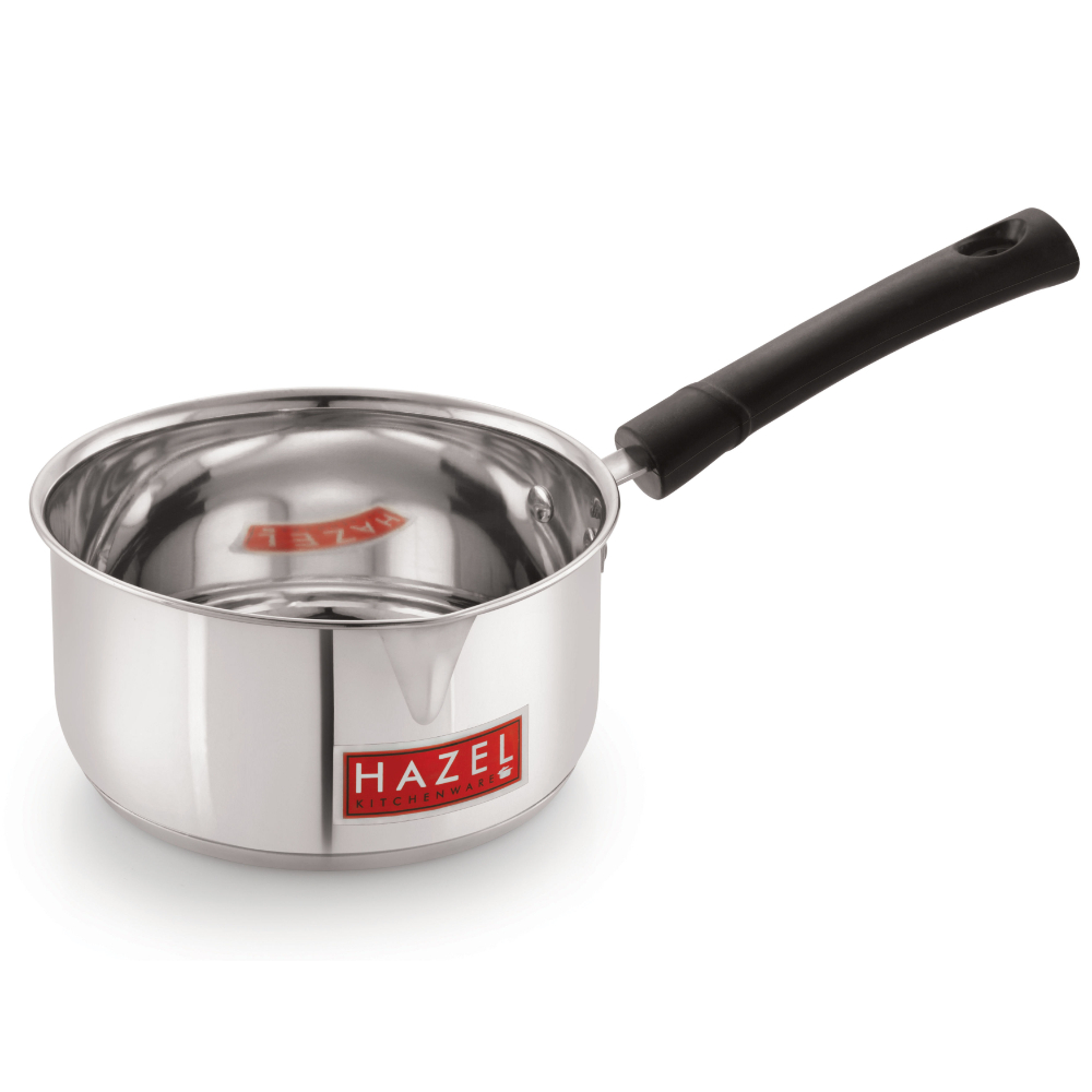 HAZEL Induction Bottom Sauce Pan Stainless Steel Saucepan Deep Bottom With Handle Induction Base For Tea Milk Maker Vessel Cooking, 12.6 cm, 900 ML