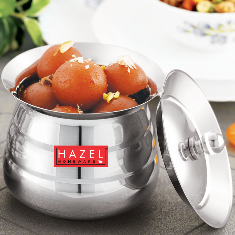 HAZEL Serving Handi with Lid | Dal Handi for Serving | Serving Handi Small with Lid | Dal Handi for Serving, 500 ml, Silver