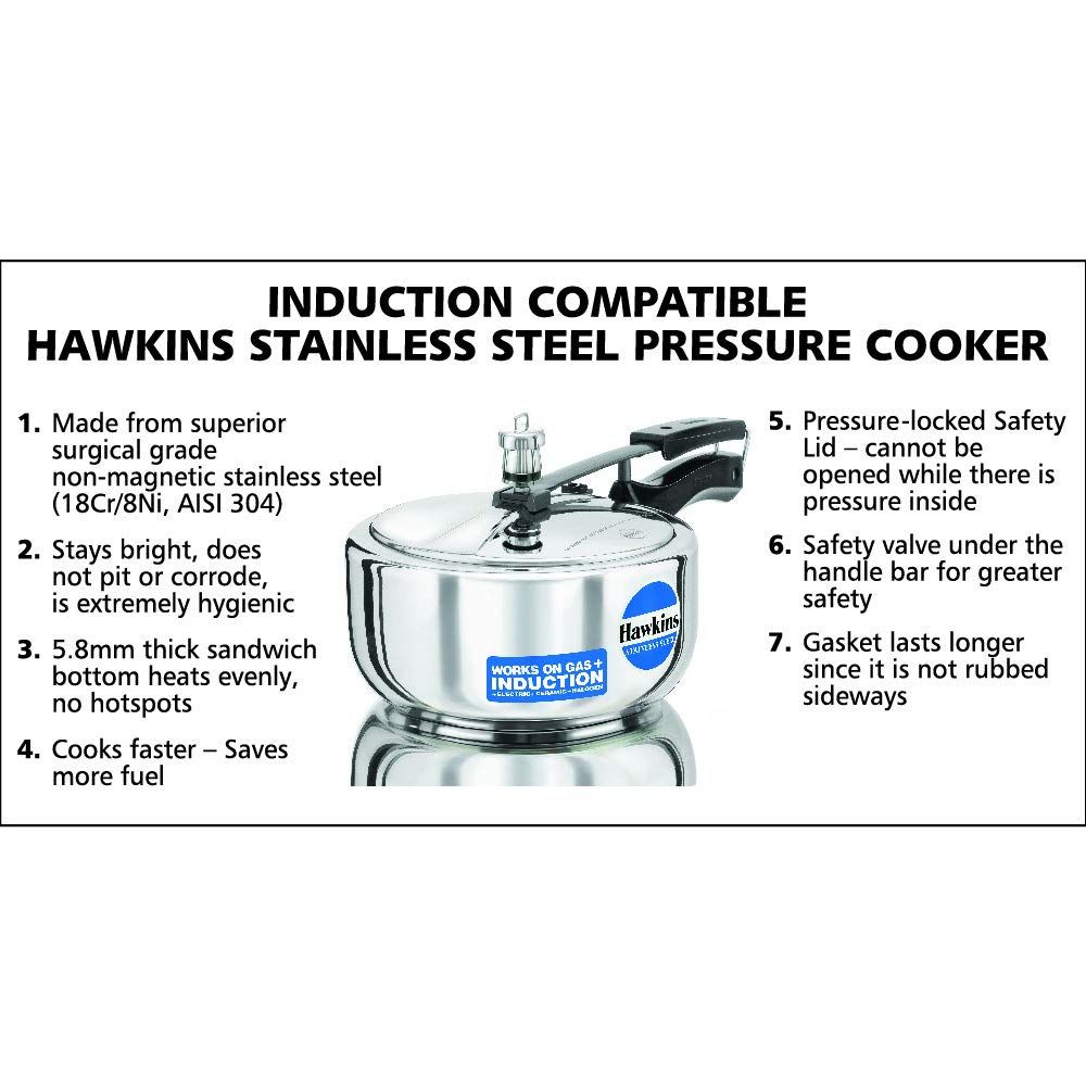 Hawkins Stainless Steel 3L Pressure Cooker with Induction Compatible Base (B60)