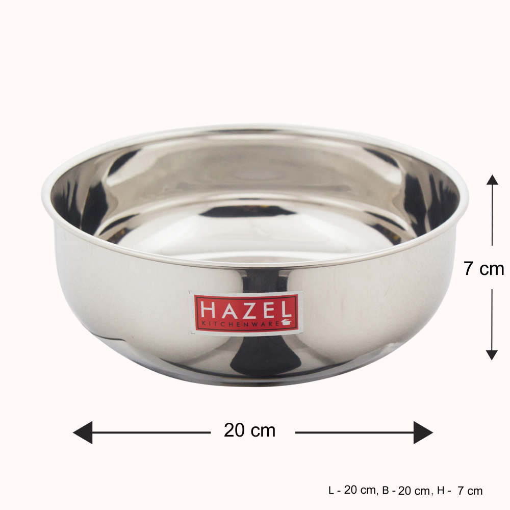 HAZEL Stainless Steel Premium Induction Bottom Tasra, 20 cm, 1250 ml, Silver