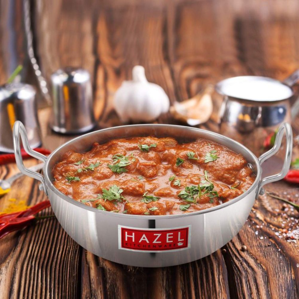 HAZEL 4 mm Aluminium Kadai With Handle, 500 ml, Silver.