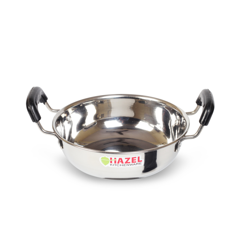 HAZEL Stainless Steel Kadai With Handle, Silver, 1.1 Litres