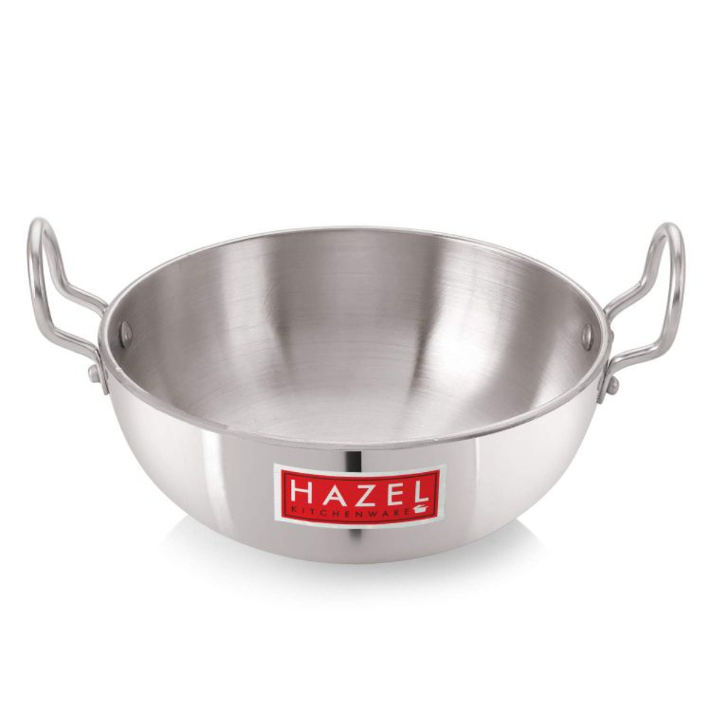 HAZEL 4 mm Aluminium Kadai With Handle, 500 ml, Silver.