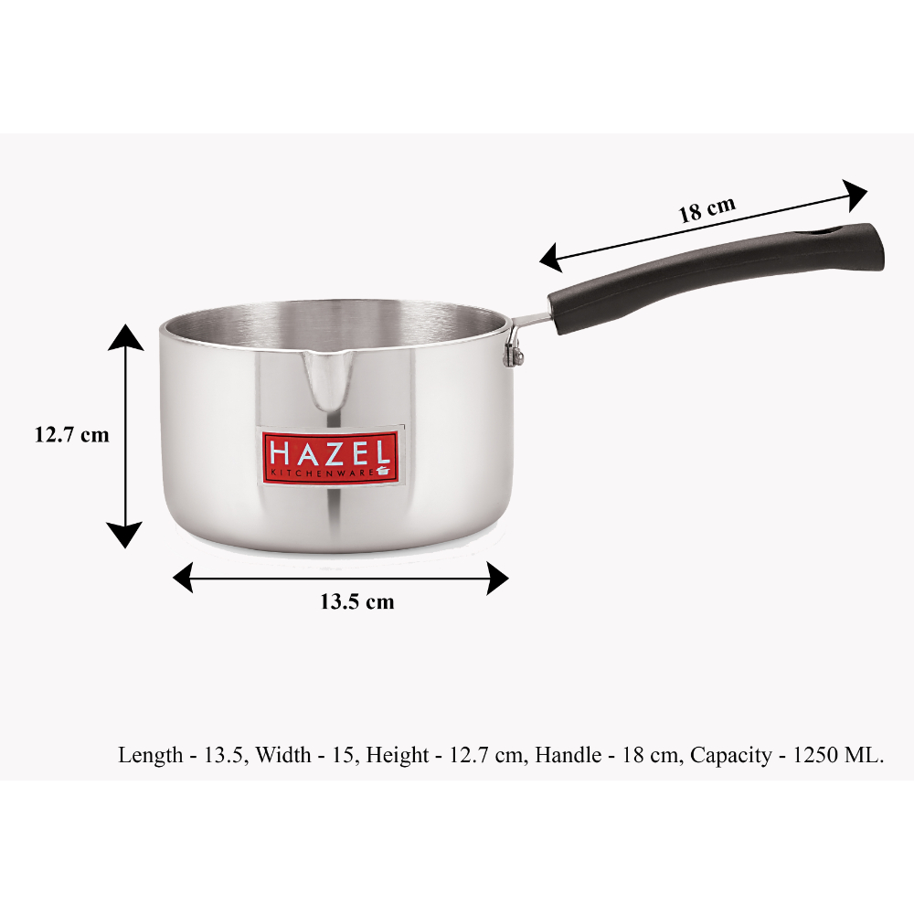 HAZEL Aluminium Induction Base Sauce Pan, 1250 ml, Silver.