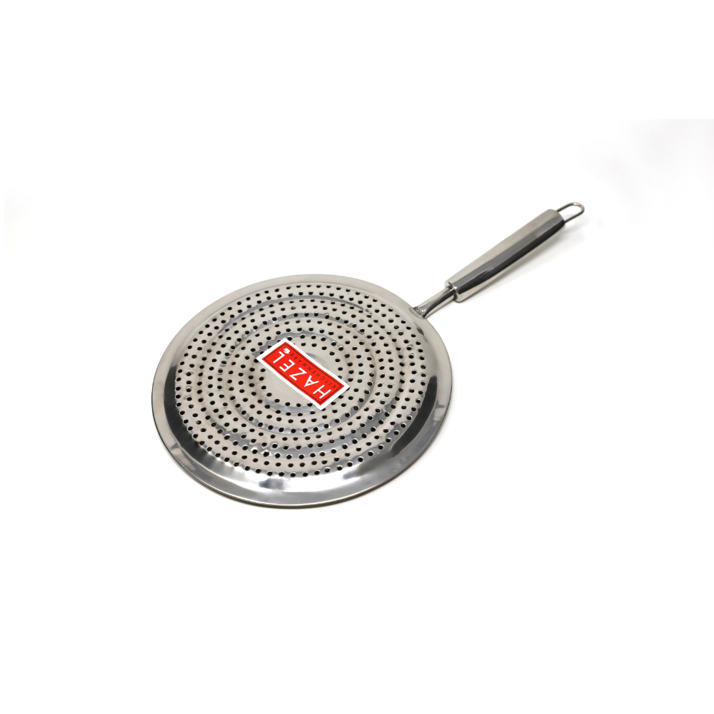 HAZEL Stainless Steel Round Papad Jali with Handle, Silver