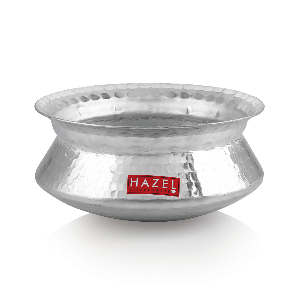 HAZEL Aluminium Hammered Finish Handi With Lid Biryani Rice Cooking Pot Dhari Patiya Tope Patila Vessel, 26 cm, 4600 ML