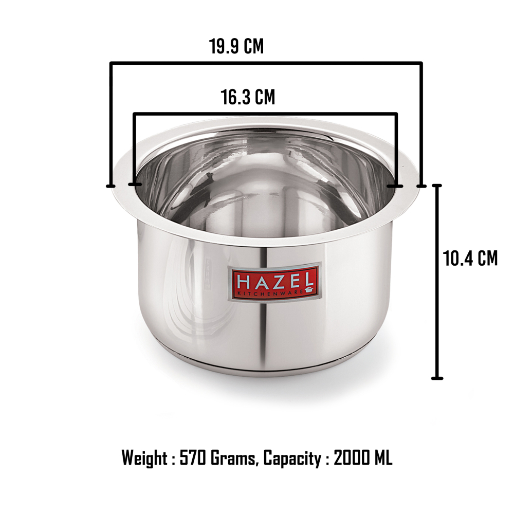 HAZEL Induction Bottom Tope Stainless Steel Heavy Base Thick Flat Bottom Patila Cookware Utensil For Cooking Rice Kitchen, 16.3 cm, 2000 ML