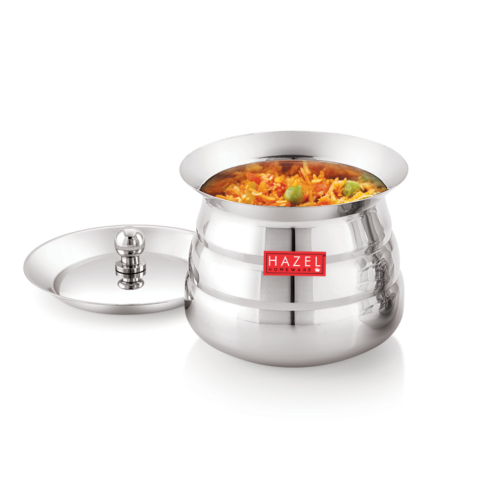 HAZEL Serving Handi with Lid | Dal Handi for Serving | Serving Handi Small with Lid | Dal Handi for Serving, 500 ml, Silver