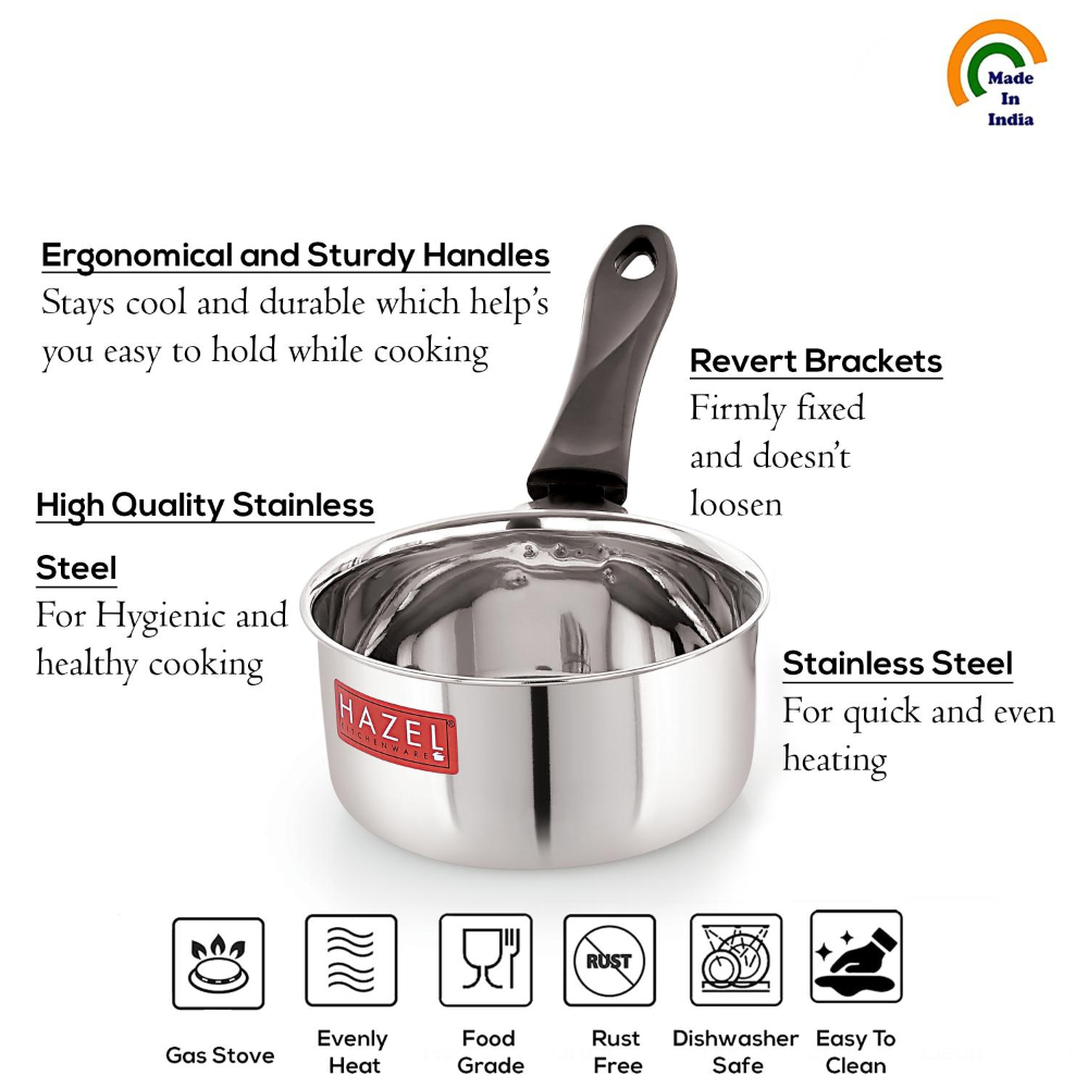 HAZEL Stainless Steel Saucepan for Tea with Handle | Pan for Boiling Tea and milk, 750 ML