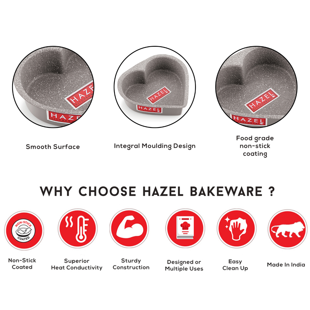 HAZEL Cake Mould Non Stick Mold Heavy Gauge Heart Baking Pans 1/2kg Aluminized Steel 500 gm For Microwave Oven OTG Baking Pan, Grey