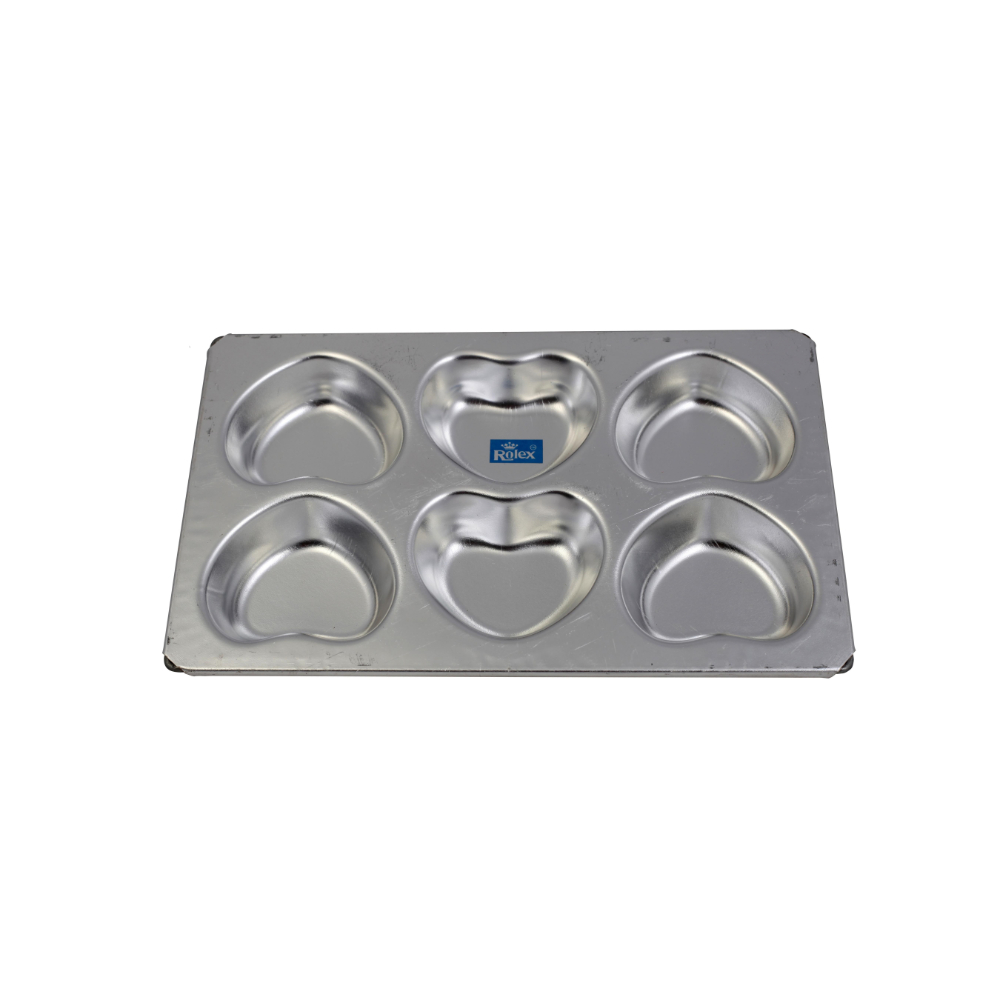 Rolex Aluminium Muffin Bakeware Tray Little Heart 6 Cavity