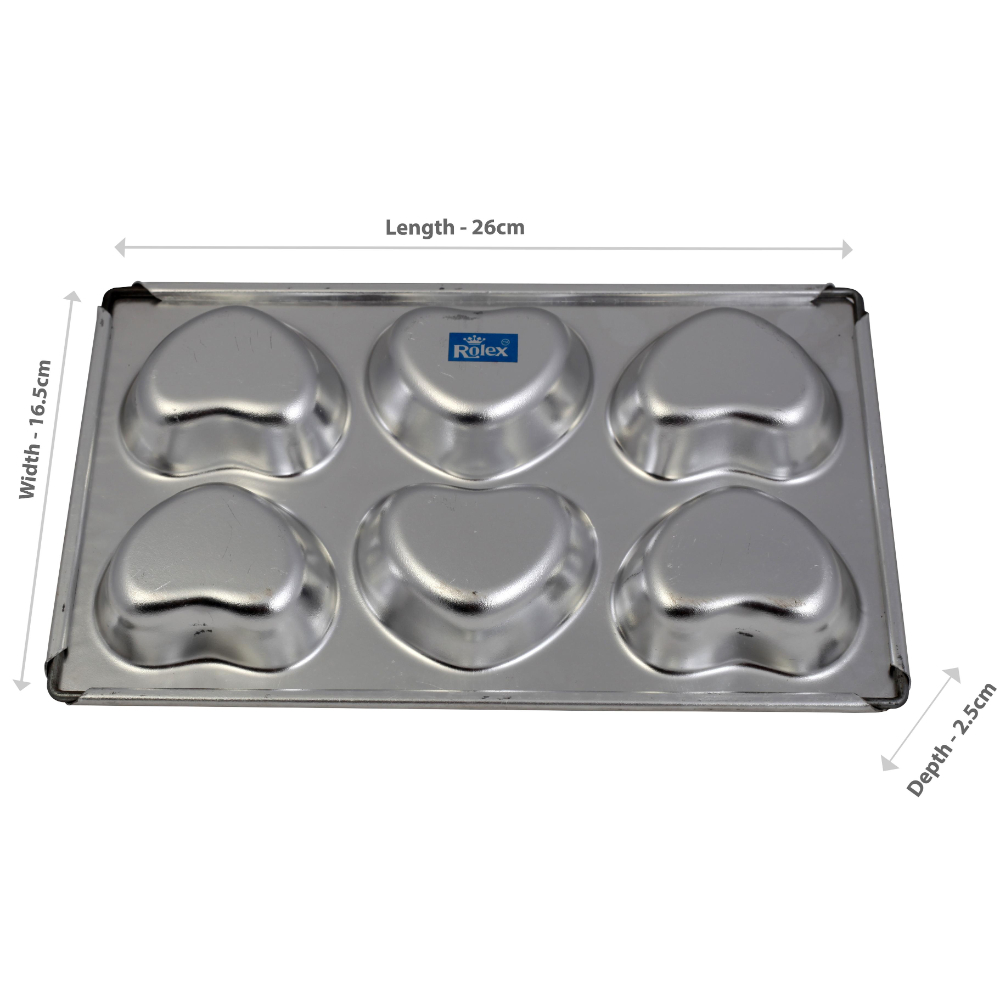 Rolex Aluminium Muffin Bakeware Tray Little Heart 6 Cavity