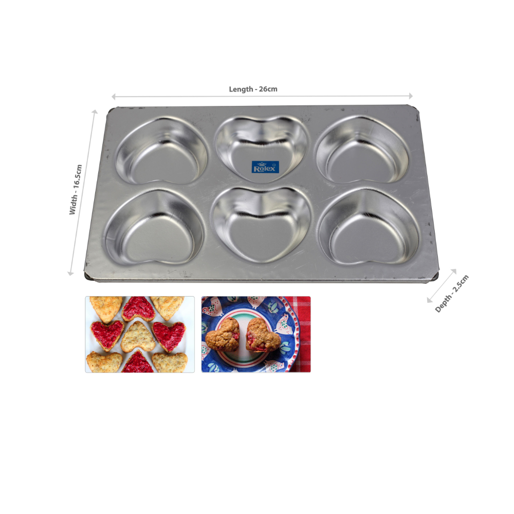 Rolex Aluminium Muffin Bakeware Tray Little Heart 6 Cavity