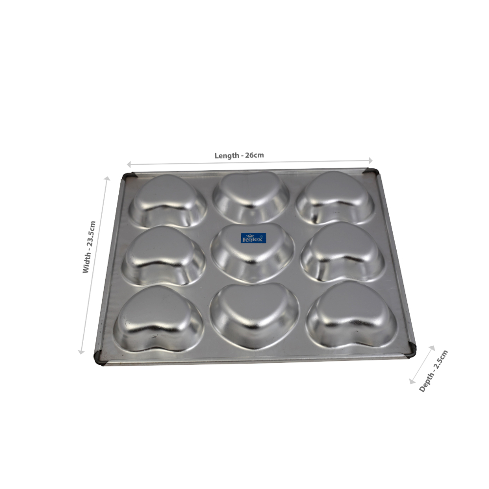 Rolex Aluminium Muffin Bakeware Tray Little Heart 9 Cavity