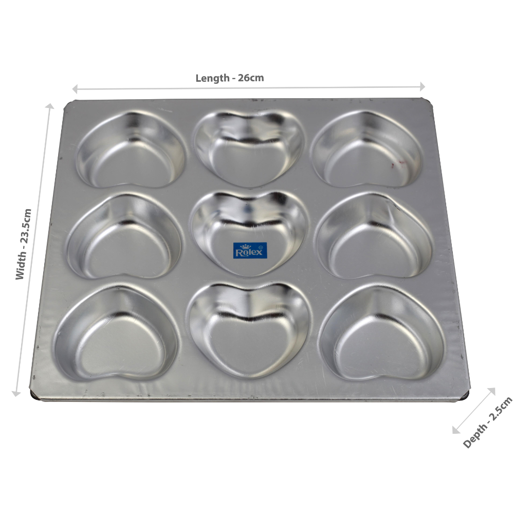 Rolex Aluminium Muffin Bakeware Tray Little Heart 9 Cavity