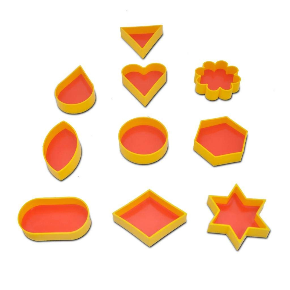 DS Star, Heart, Round, Hexagon, Triangle, Oval, Square, Drop, Flower Shape Cutlet Plastic Chocolate Moulds, Big 10pcs