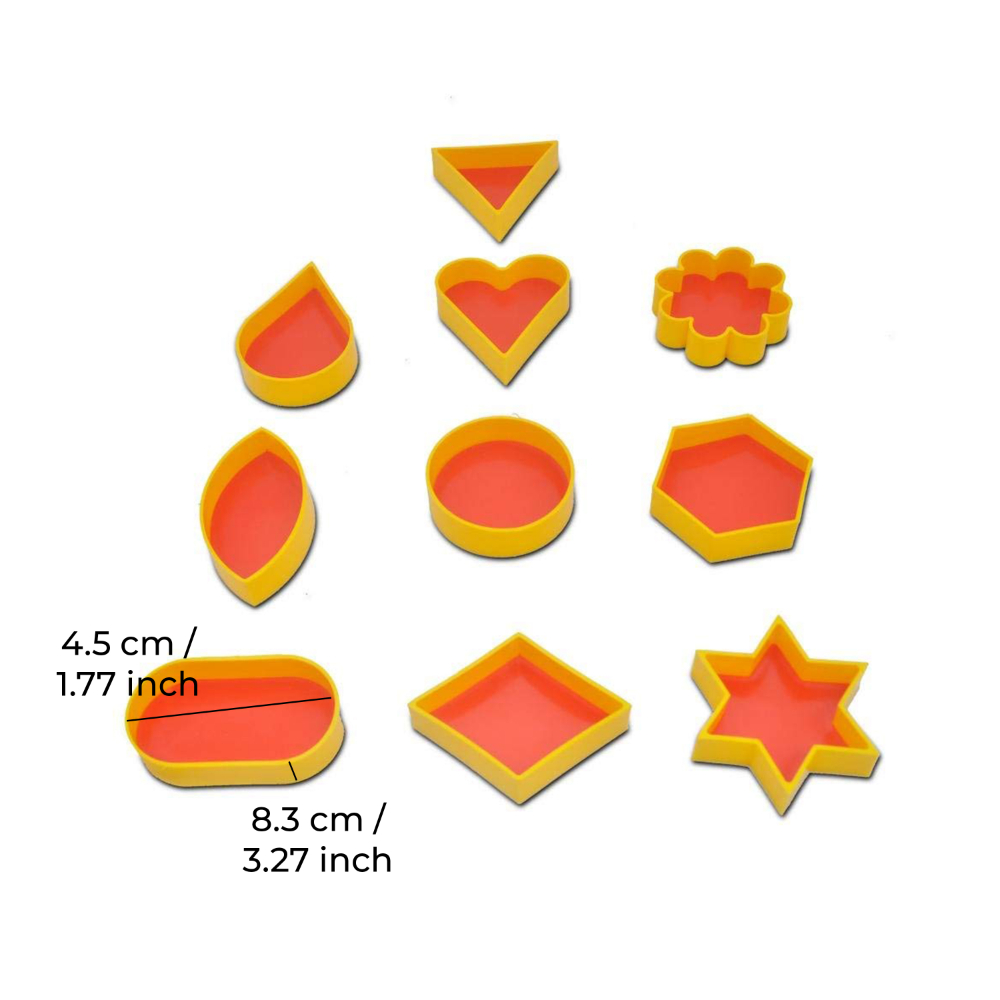 DS Star, Heart, Round, Hexagon, Triangle, Oval, Square, Drop, Flower Shape Cutlet Plastic Chocolate Moulds, Big 10pcs