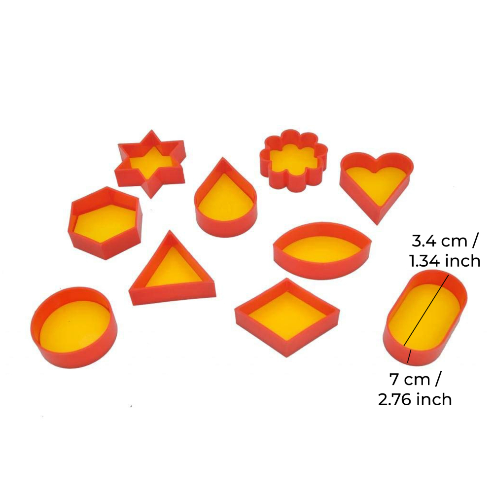 DS Star, Heart, Round, Hexagon, Triangle, Oval, Square, Drop, Flower Shape Cutlet Plastic Moulds, Small 10pcs