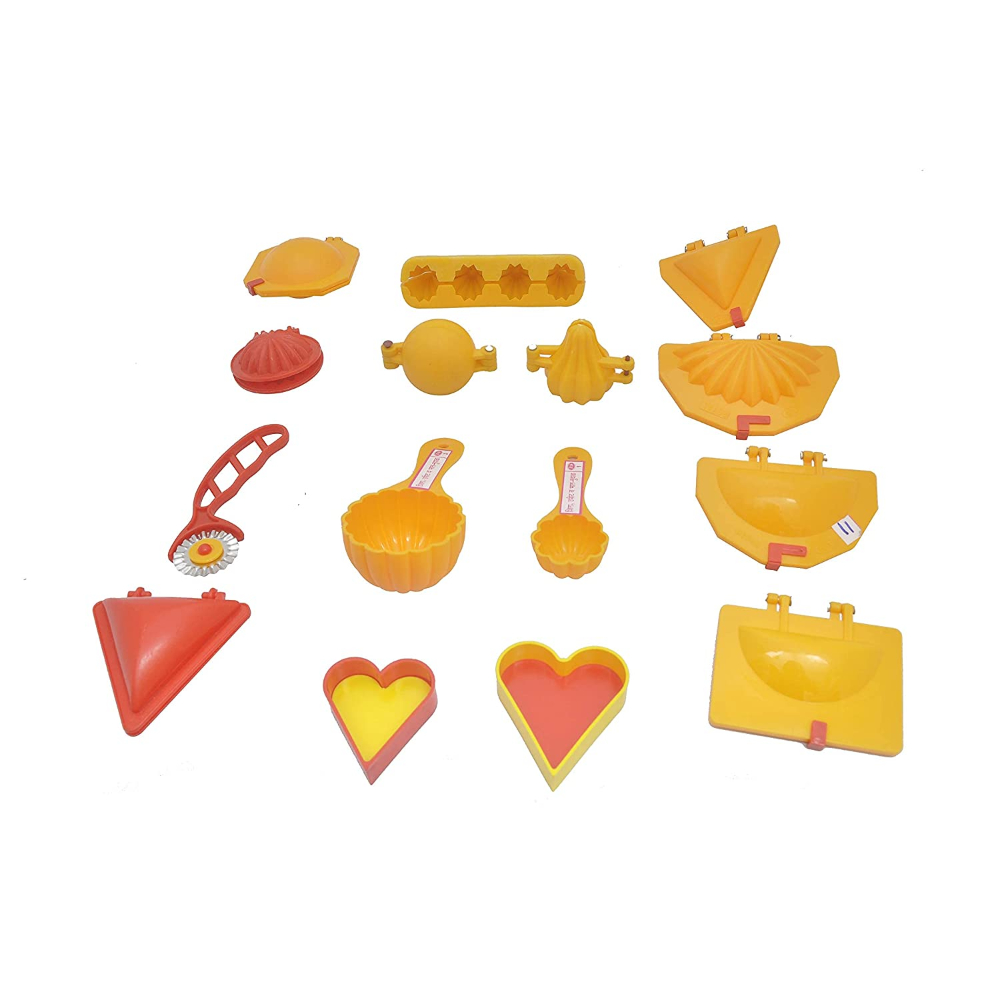 DS 15 Pcs Mould Combo Modak, Kachori, Suraj Kachori, Samosa, Cutlet, Karanji, Suraj Karanji, Ladoo, Prasad Scoop, Cutter, Strip Modak Mould