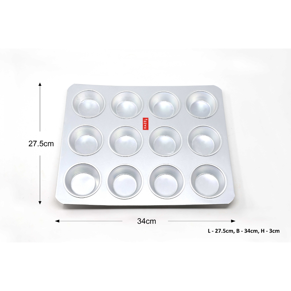 HAZEL Non-Stick 12 Cavity Muffin Aluminium Tray, Silver