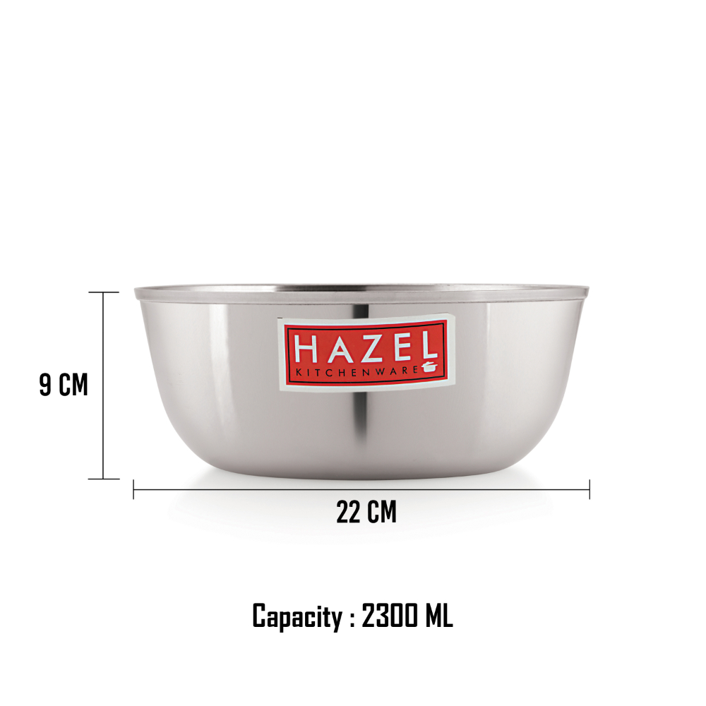 HAZEL Stainless Steel Mixing Bowl Wati Set of 6, 22 cm X 9 cm 2300 ml