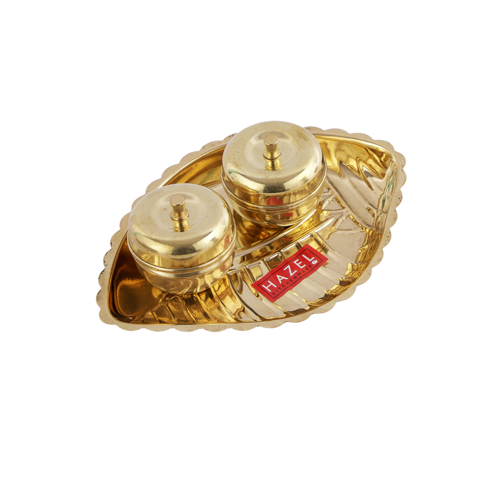 HAZEL Shank Karma Brass Puja Pooja Aarti Golden Thali, Golden