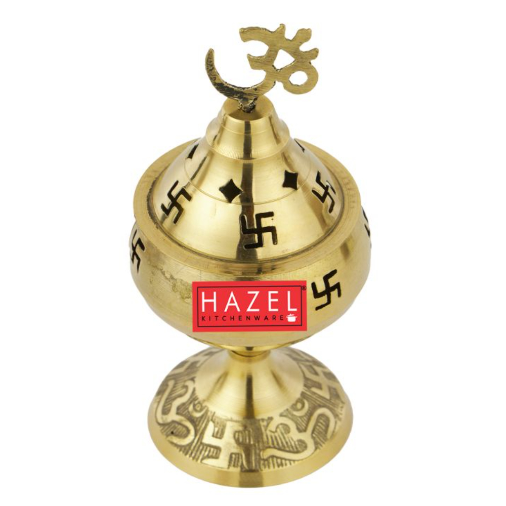 HAZEL Pooja Handi Brass Diya Oil Lamp Small, Golden