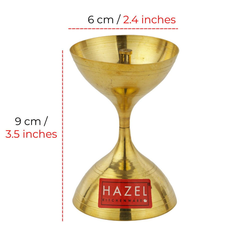 HAZEL Nanda Deep Brass Diya Oil Lamp Puja, Medium, Golden