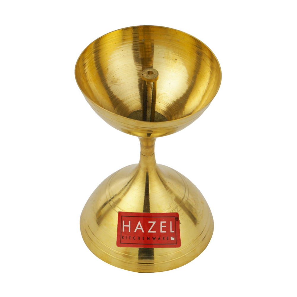 HAZEL Nanda Deep Brass Diya Oil Lamp Puja, Medium, Golden