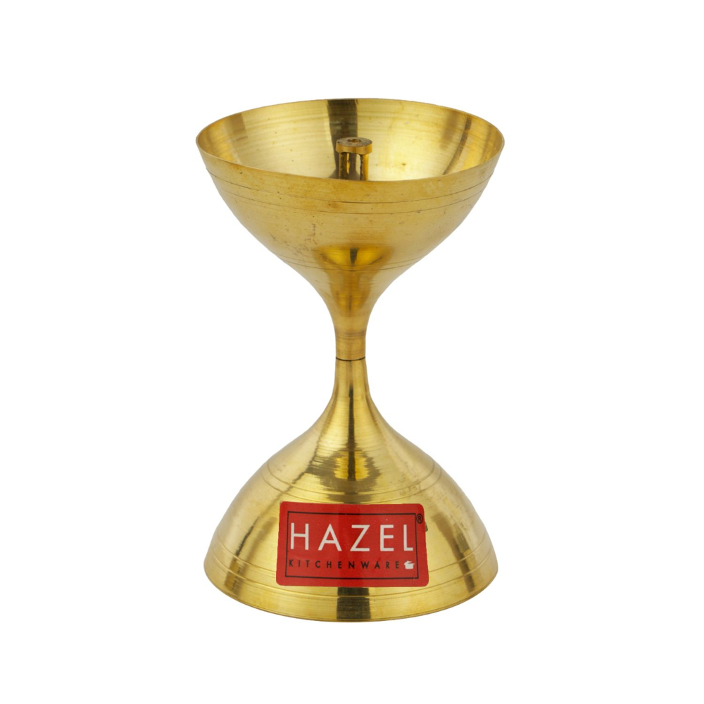 HAZEL Nanda Deep Brass Diya Oil Lamp Puja, Medium, Golden