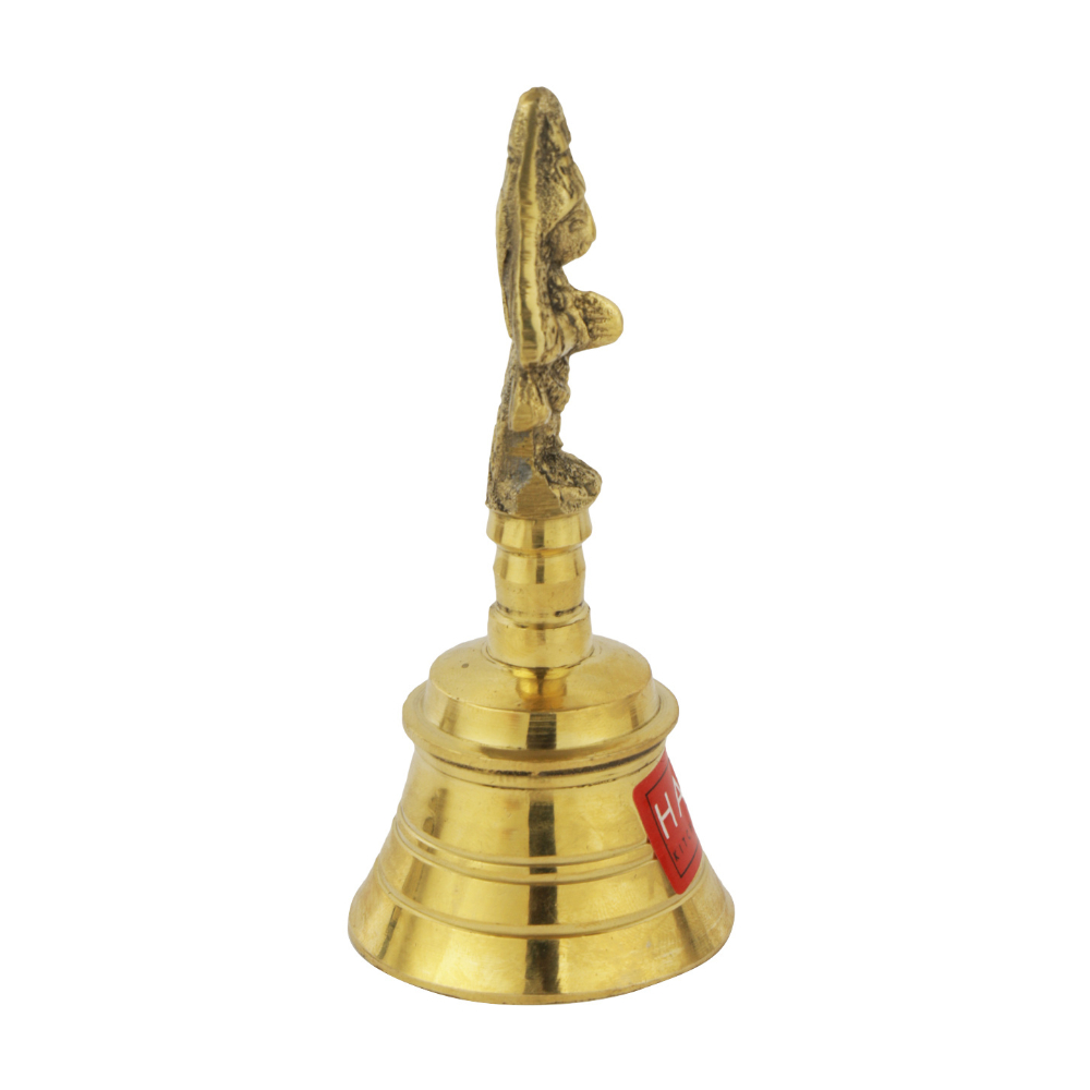 HAZEL Brass Pooja Bell Ghanti with Hanuman on top for Temple Home, Golden