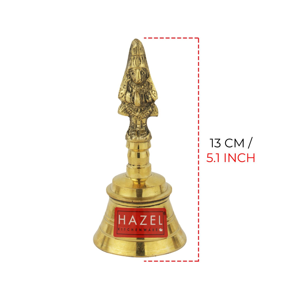 HAZEL Brass Pooja Bell Ghanti with Hanuman on top for Temple Home, Golden