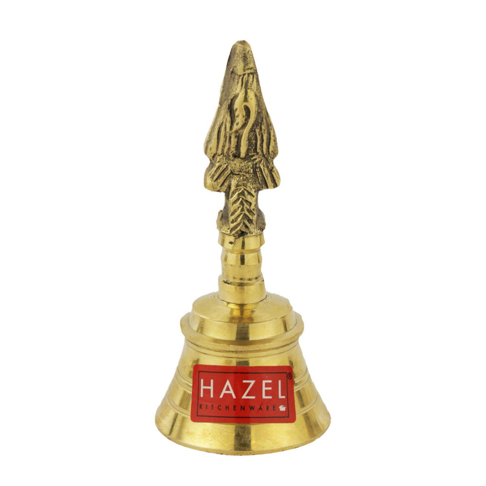 HAZEL Brass Pooja Bell Ghanti with Hanuman on top for Temple Home, Golden