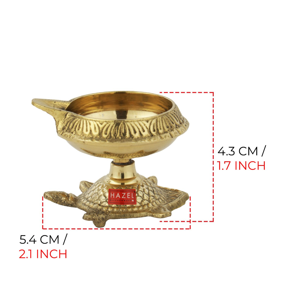 HAZEL Kanchua Kuber Brass Tortoise Diya, Small, Golden