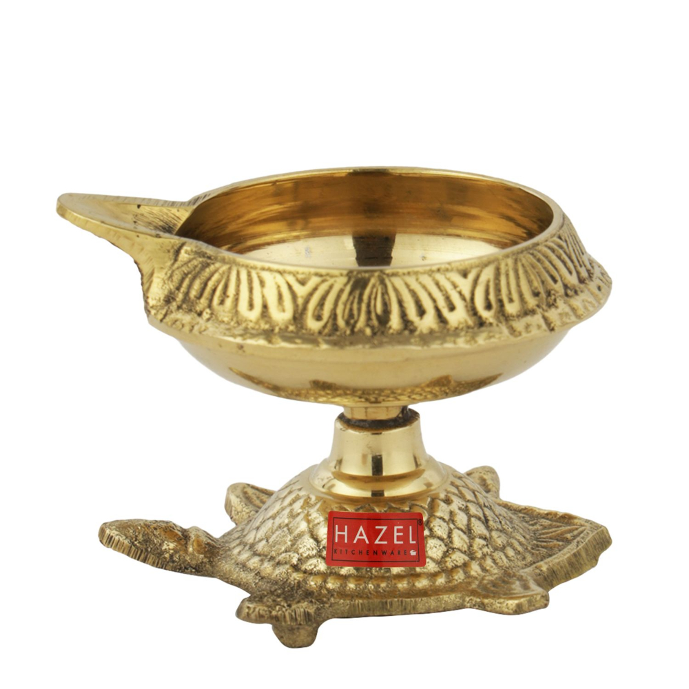 HAZEL Kanchua Kuber Brass Tortoise Diya, Small, Golden