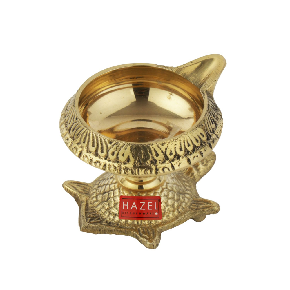 HAZEL Kanchua Kuber Brass Tortoise Diya, Small, Golden