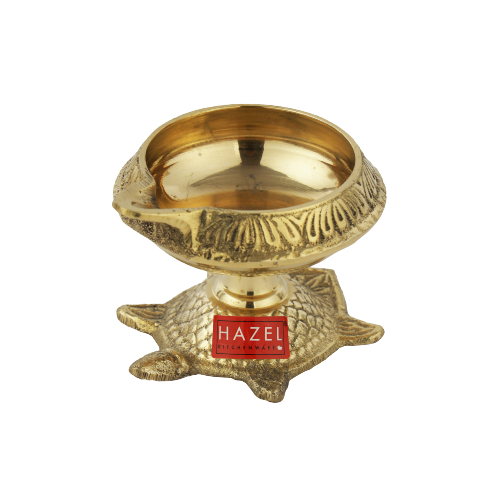 HAZEL Kanchua Kuber Brass Tortoise Diya, Large, Golden