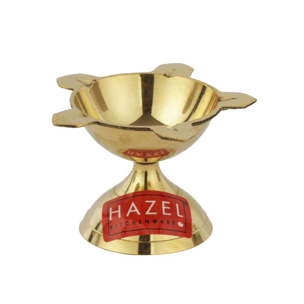 HAZEL New Punch Deevi Brass Diya Oil Lamp, Golden
