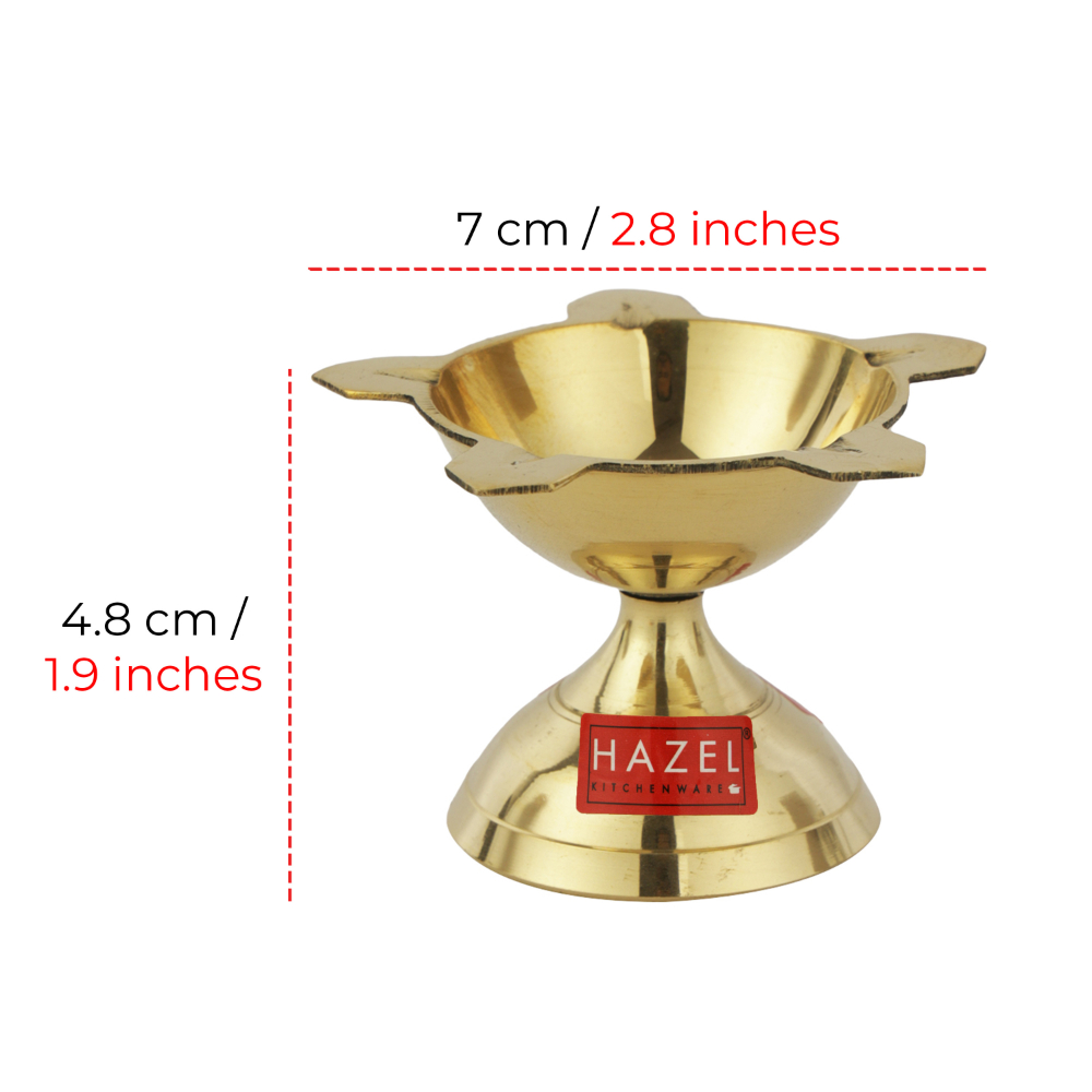 HAZEL New Punch Deevi Brass Diya Oil Lamp, Golden