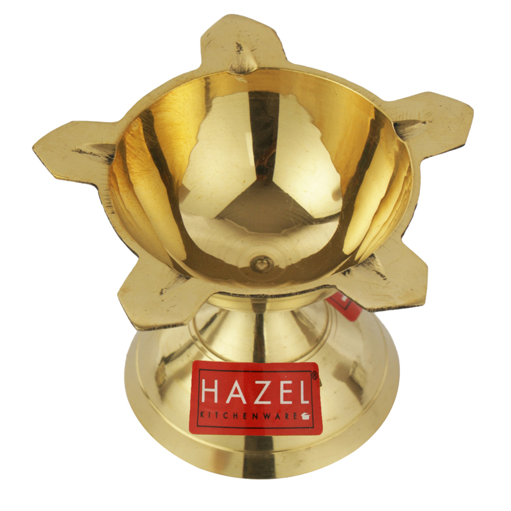 HAZEL New Punch Deevi Brass Diya Oil Lamp, Golden